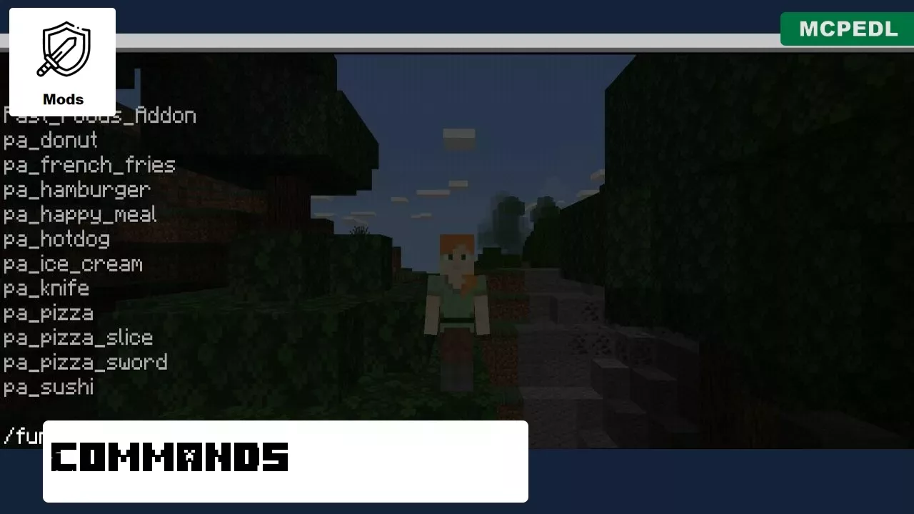 Commands from Burger Mod for Minecraft PE