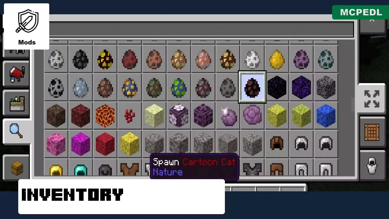Inventory from Cartoon Cat Mod for Minecraft PE