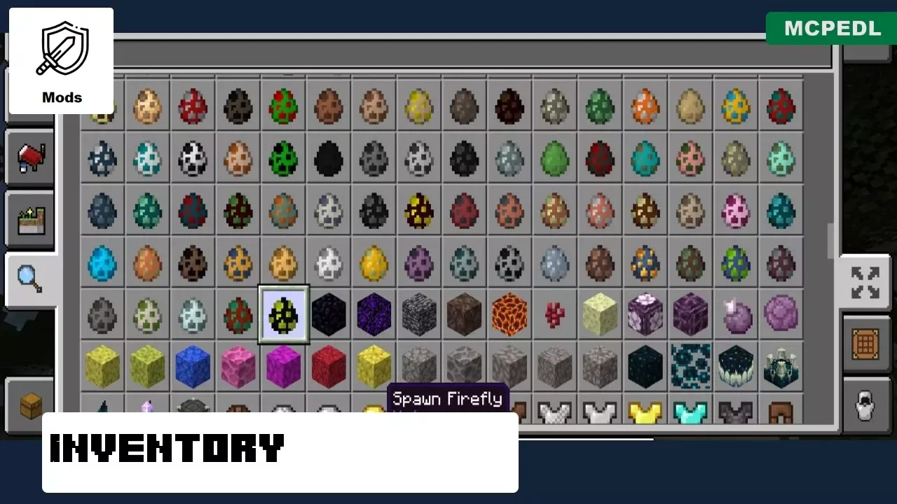 Inventory from Fireflies Mod for Minecraft PE