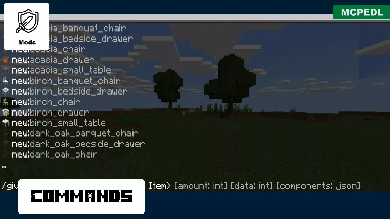 Commands from Wooden Furniture Mod for Minecraft PE