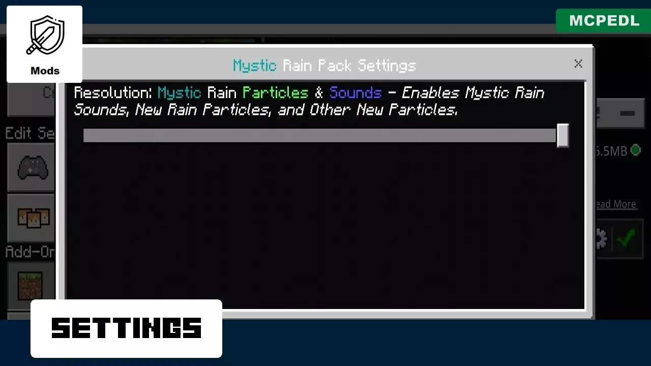Settings from Rain Mod for Minecraft PE