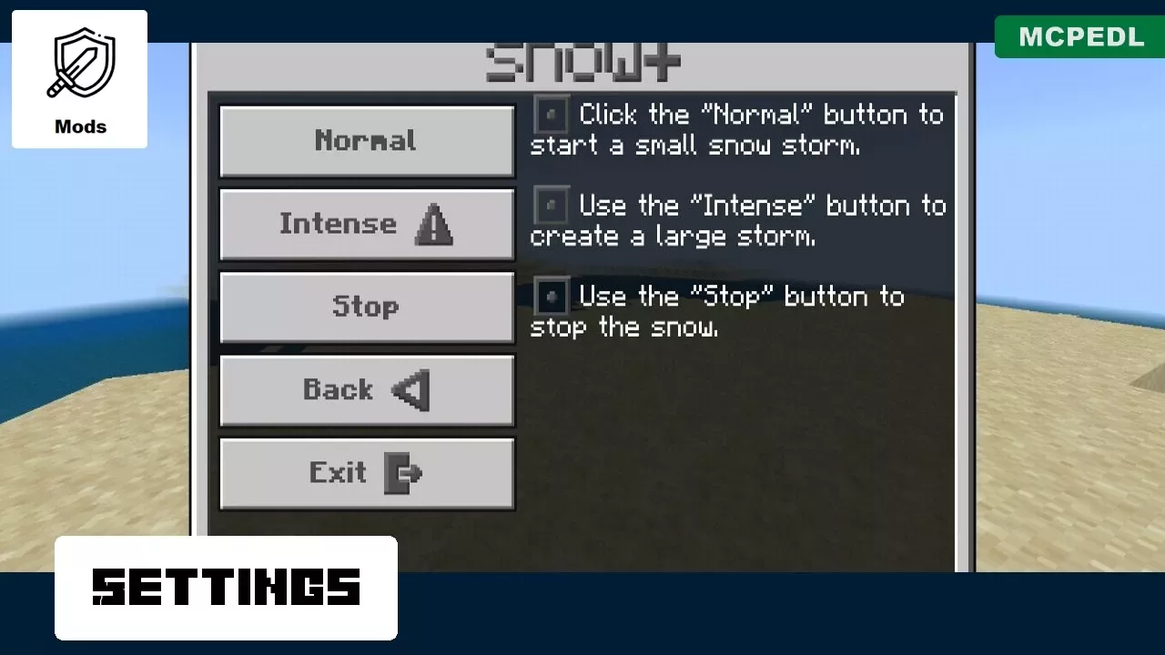 Settings from Snow Mod for Minecraft PE
