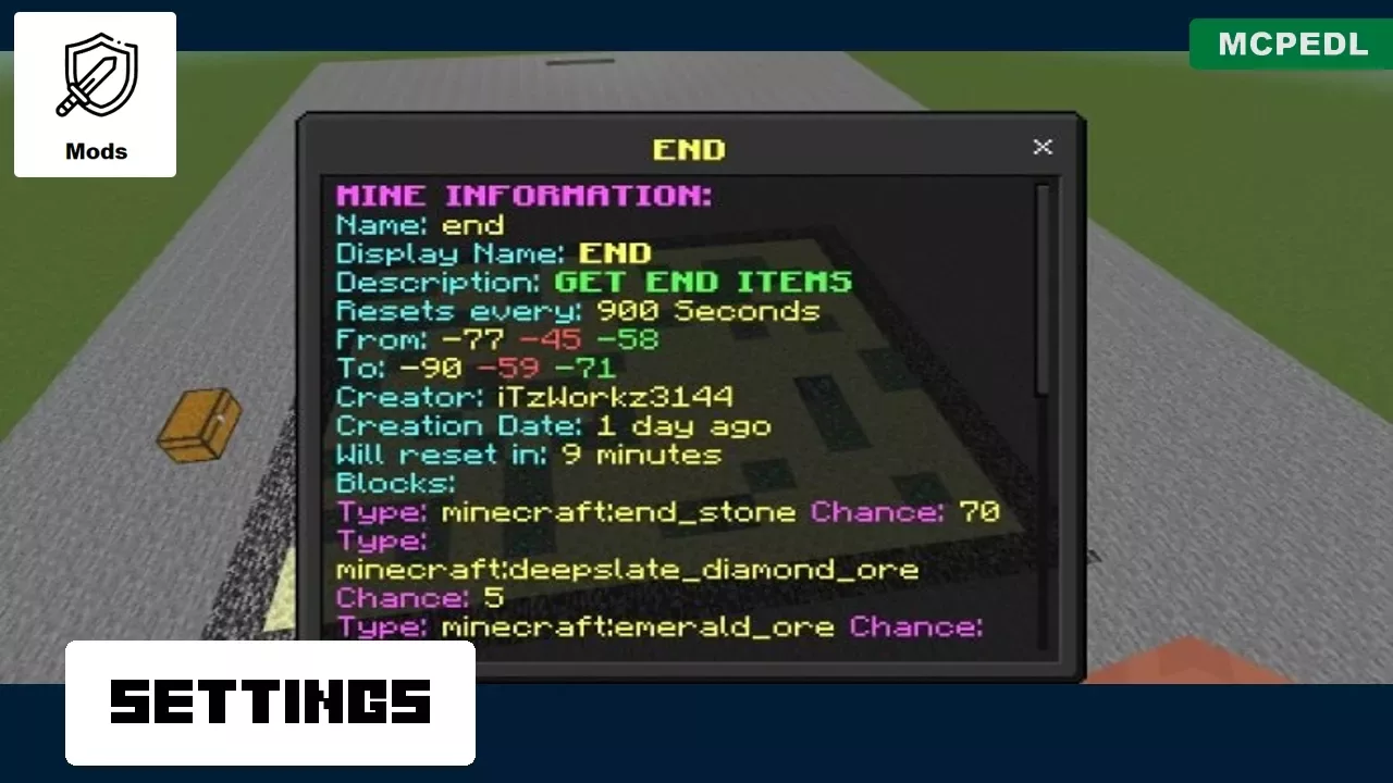 Settings from Mines Mod for Minecraft PE