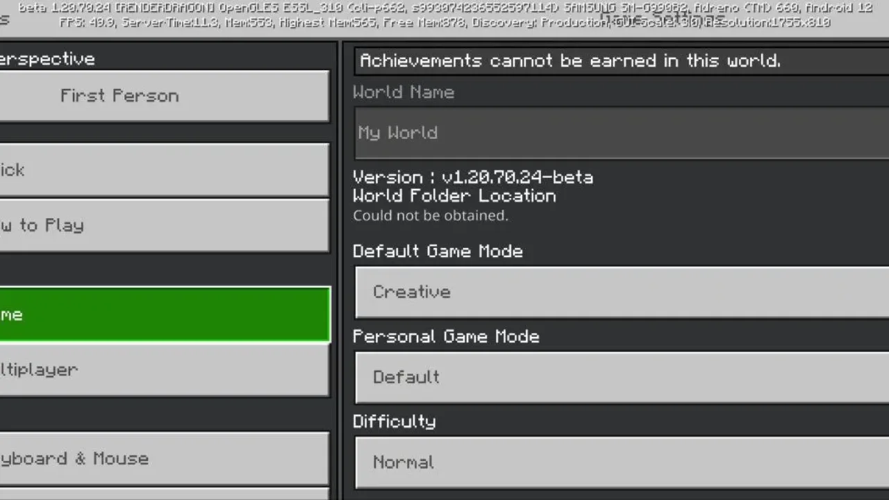Settings from Gote Supporter Mod for Minecraft PE