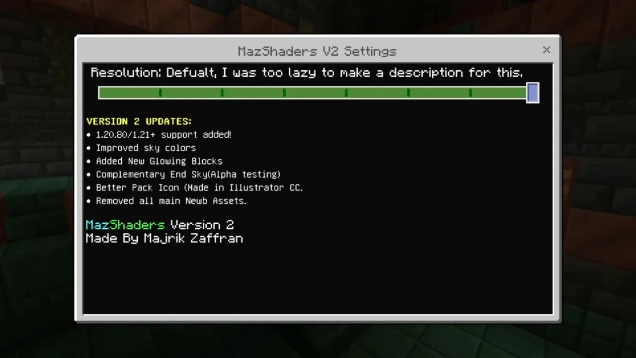 Settings from Maz Shader from Minecraft PE